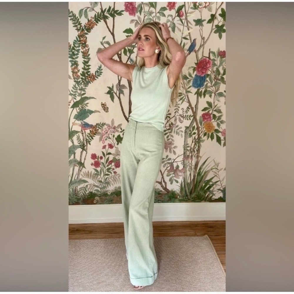 NEW Julia Amory Julia Pant Cord Pistachio Green Corduroy Wide Leg Trousers L